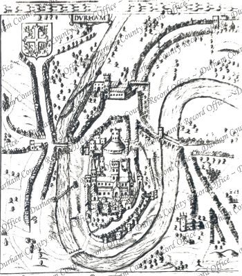 Speed's plan of Durham City, c.1611... Speed's plan of Durham City, c.1611...