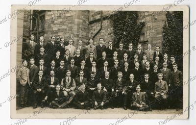 Photograph of staff and senior students, 1911-1913
Rev. D. Jones (principal), Rev. T. Read (vice principal), T.W. Powell Esq. (normal master), A. Oswell Esq. (assistant normal master), - Bentley (mat