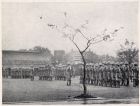 Photograph of soldiers of the 1st Battalion, The Durham Light Infantry, on a parade ground, during an annual inspection by Major-General A.P.D. Telfer-Smollet, Commander-in-Chief of the International 