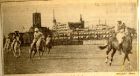 Photograph, from the North-China Daily News, of a polo match between the 'B' team of the 1st Battalion, The Durham Light Infantry, and the Mounties, including Dick Harris, second left, of the Mounties