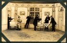 Photograph of a scene from a play taken at Rennbahn prisoner of war camp, Munster, Germany, c.1914-18