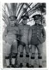 Photograph of three lance-corporals standing in front of a palm tree, at Idku, Egypt, 1930