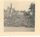 Photograph of a view of ruined building, taken at Hanover, Germany, 1945