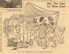 Newspaper cartoon captioned Jon's Two Types Get Home Leave, from Eighth Army News, c.1945