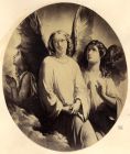 Print of three angels captioned We praise thee O Lord, c.1860