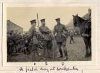 Photograph of three officers on exercise, captioned: A Field Day at Wrekenton, 1. Lieut. R.V . Hare; 2. Capt. Walton; 3. Capt. Jeffreys of 'B' Company, 'D' Company and adjutant 6th Battalion The Durha