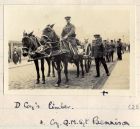 Photograph of a mule-drawn limber wagon with soldier and non-commissioned officer, captioned: 'D' Coy' s Limber and Coy Q.M.Sgt. Bennison, n.d. [1914 - 1915]