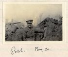 Photograph of Second Lieutenant P.H.B. Lyon, 13 Platoon, 'D' Company, 6th Battalion The Durham Light Infantry in a trench, captioned: P.H.B.L. May 20th,Belgium, 20 May 1915