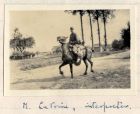 Photograph of a French officer on horseback, behind the lines, captioned; M. Lavoine, Interpreter, Belgium, n.d. [1915]