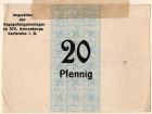 Specimen of camp money, a 20 pfennig note issued on 11 June 1918 at the Karlsruhe Prisoner of War Camp, Germany, 1918