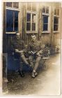 Photograph of P.H.B. Lyon with fellow officer prisoner at Karlsruhe Camp, Germany, captioned: Specimen photograph, I had apparently neglected to clean my boots, n.d. [12 June 1918]