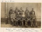 Photograph of officers of P.H.B. Lyon's room in the camp, captioned: Here we all are: Broadbent, Reid, Arnott, Murray, Ellis, Russell, P.H.B.L., Bytheway, McCann, Jordan, Graudenz, West Prussia, Germa