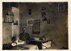 Photograph of Lieutenant-Colonel Corfe in his quarters, captioned: Corfe the invaluable', Graudenz, West Prussia, Germany, n.d. [1918]