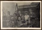 Photograph of Wally, Dorothy, Wood, unidentified and Jim King (front row) and Mr. King, H. McBain, Ivy and Mrs. Welch (back row), Ilford, Essex, n.d. [1916]
