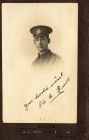Studio photograph of Private A. Rowell, The Durham Light Infantry, taken at Darlington, signed 'your devoted servant', (killed in action in the German attack at Morchies, France, on 21 March 1918), n.