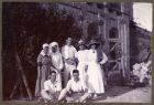 Photograph of nurses and tennis group, Imtarfa, Malta, August 1918 
Back row: Miss Corner, unidentified, Hubert McBain, Connie McBain, May McBain 
Front row: W. Gribble and W. McBain