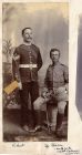 Photograph of Sergeant Roberts and Sergeant Blaver, 'the model for the mounted infantryman silver piece', 2nd Battalion The Durham Light Infantry, [India], n.d. [ c.1900]