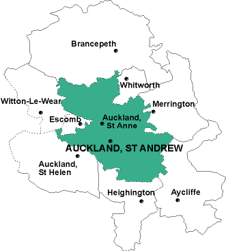 Map showing parishes adjacent to Auckland St. Andrew