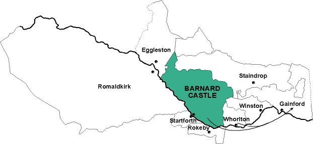 Map showing parishes adjacent to Barnard Castle St. Mary