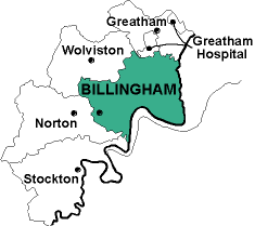 Map showing parishes adjacent to Billingham St. Cuthbert