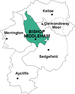 Map showing parishes adjacent to Bishop Middleham St. Michael