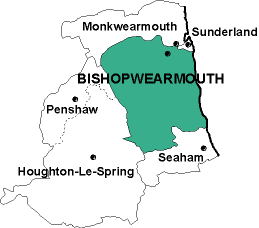 Map showing parishes adjacent to Bishopwearmouth St. Michael and All Angels