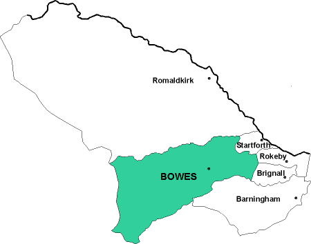 Map showing parishes adjacent to Bowes St. Giles