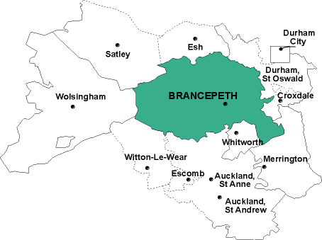 Map showing parishes adjacent to Brancepeth St. Brandon