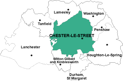 Map showing parishes adjacent to Chester-le-Street St. Mary and St. Cuthbert