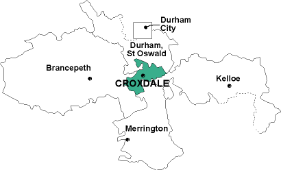 Map showing parishes adjacent to Croxdale St. Bartholomew