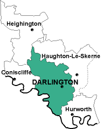 Map showing parishes adjacent to Darlington St. Cuthbert
