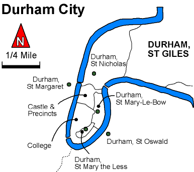 Map showing parishes adjacent to Durham St. Giles