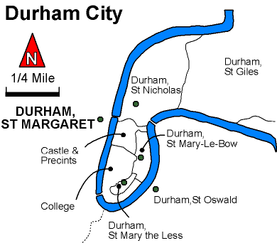 Map showing parishes adjacent to Durham St. Margaret of Antioch