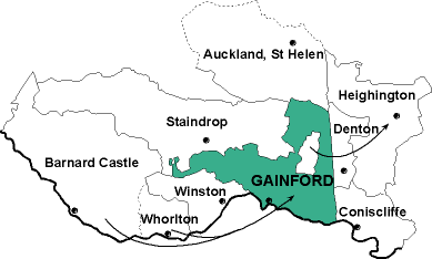 Map showing parishes adjacent to Gainford St. Mary