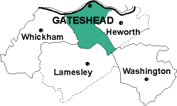 Map showing parishes adjacent to Gateshead St. Mary