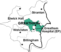 Map showing parishes adjacent to Greatham St. John the Baptist