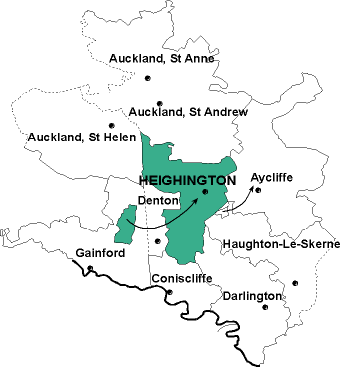 Map showing parishes adjacent to Heighington St. Michael