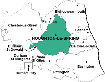 Map showing parishes adjacent to Houghton-le-Spring St. Michael and All Angels