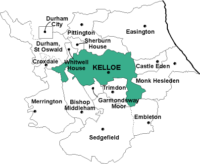 Map showing parishes adjacent to Kelloe St. Helen