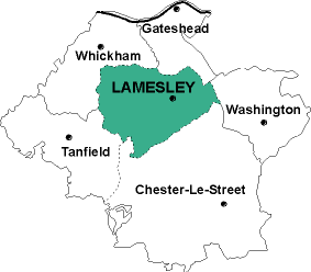 Map showing parishes adjacent to Lamesley St. Andrew