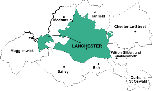 Map showing parishes adjacent to Lanchester All Saints