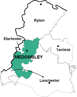 Map showing parishes adjacent to Medomsley St. Mary Magdalene