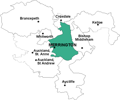 Map showing parishes adjacent to Merrington St. John the Evangelist