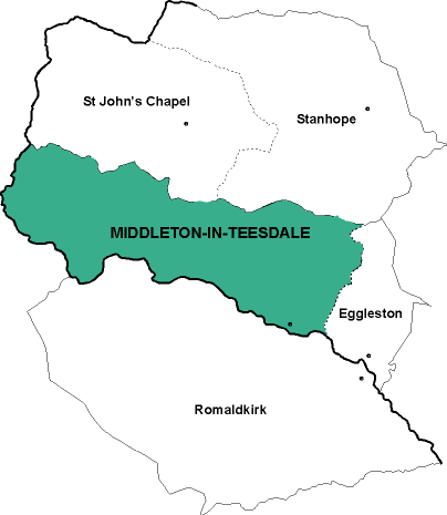 Map showing parishes adjacent to Middleton-in-Teesdale St. Mary the Virgin