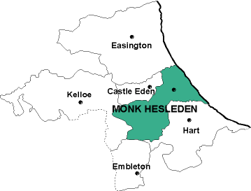 Map showing parishes adjacent to Monk Hesleden St. Mary