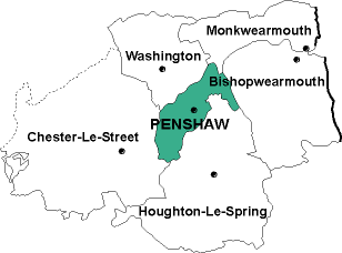 Map showing parishes adjacent to Penshaw All Saints