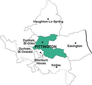 Map showing parishes adjacent to Pittington St. Laurence