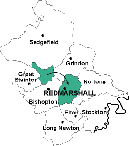 Map showing parishes adjacent to Redmarshall St. Cuthbert