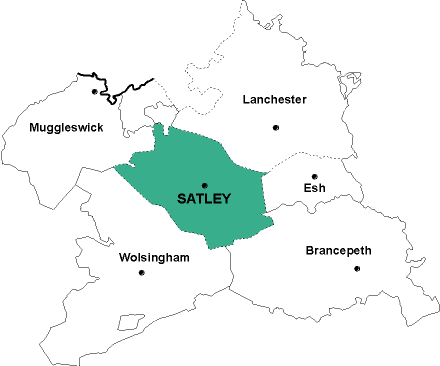 Map showing parishes adjacent to Satley St. Cuthbert