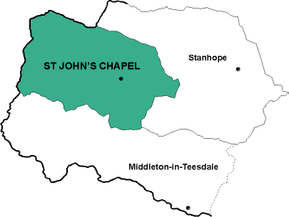 Map showing parishes adjacent to St. John's Chapel St. John the Baptist